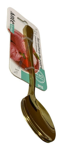 Set 3 Cucharas Para Postre 100% Acero Inoxidable N430 Dorada Dorado