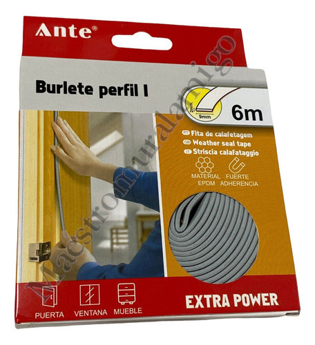 Burlete Perfil I Aislante Térmico Puertas, Ventanas 6m Pack3 Gris