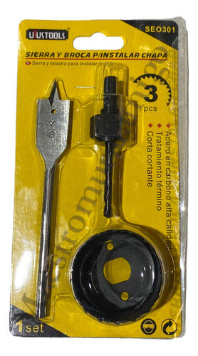 Set Sierra Copa Kit 3pzas Instalacion Cerradura Chapa Pack3