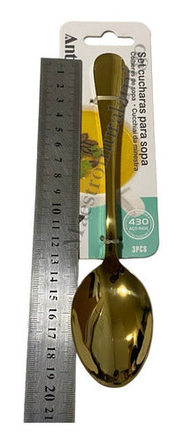 Set 3 Cucharas Para Sopa 100% Acero Inoxidable Dorada Pack3 Dorado