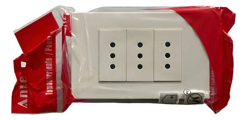 Tomacorriente Triple 9/12 10a 250v Certificado Resiste Fuego Blanco