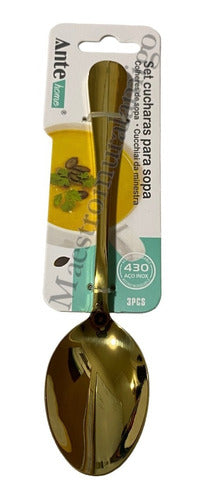 Set 3 Cucharas Para Sopa 100% Acero Inoxidable N430 Dorada Dorado