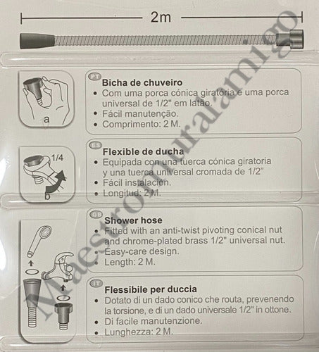 Flexible Manguera Ducha Cromado Acero Inoxidable 2 Metros Cromado Cromado