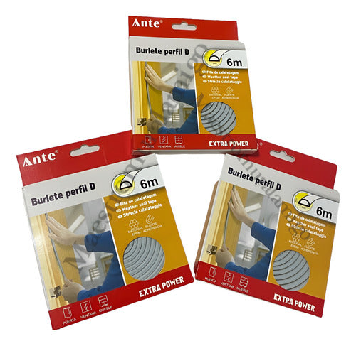 Burlete Perfil D Aislante Térmico Puertas, Ventana 6m Pack 3 Gris