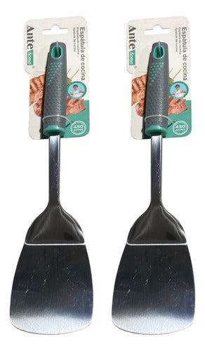 Espátula De Cocina De Acero Inoxidable 430 Ergonomico Pack2 Gris/esmeralda