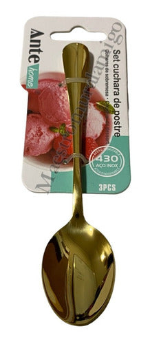 Set 3 Cucharas Para Postre 100% Acero Inoxidable N430 Dorada Dorado