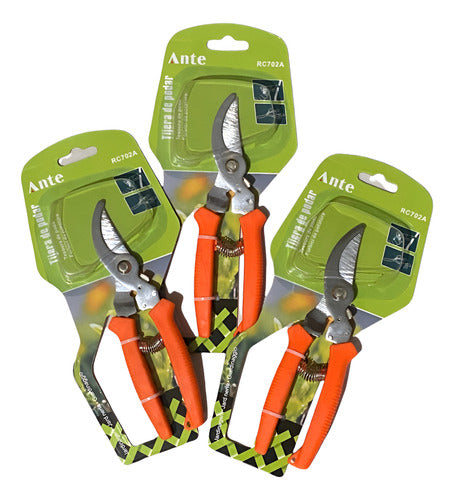 Tijera Podar Jardin Huerto Cuchilla Acero Forjado 19cm Pack3 Naranja