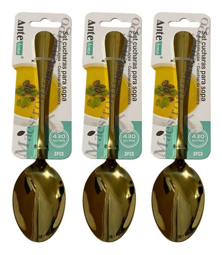 Set 3 Cucharas Para Sopa 100% Acero Inoxidable Dorada Pack3 Dorado