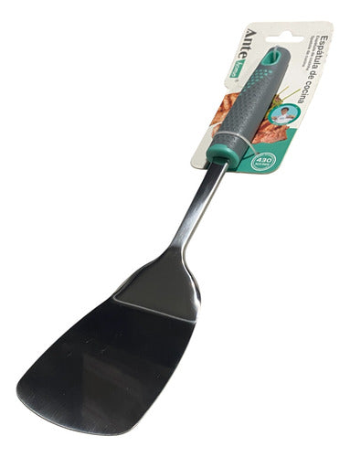 Espátula De Cocina De Acero Inoxidable 430 Mango Ergonomico Gris/esmeralda