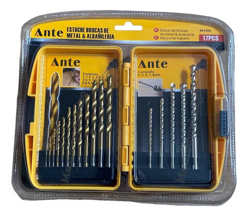Set Juego Brocas Metal Y Cemento 17pcs + Estuche Antidesliza
