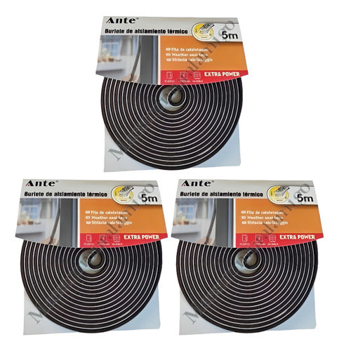 Burlete Aislante Térmico Puertas Ventanas Pelo Cafe 5m Pack3 Café