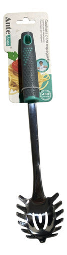 Cuchara Para Espaguetis Tallarin Fideo Acero Inox N430 Pack3 Gris/esmeralda