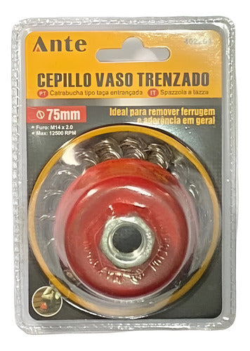 Cepillo De Acero Vaso Trenzado Galletero 75mm 12500rpm Grata