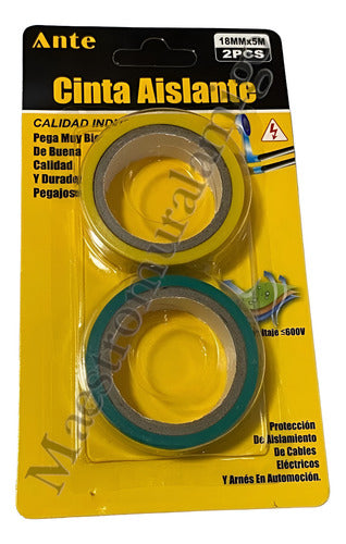 Cinta Aislante Amarilla Y Verde/2 Huinchas De 18mmx5m C/u Amarillo Y Verde Dos Cintas