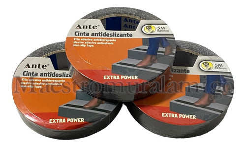 Cinta Antideslizante Negra 5mx25mm Pack 3 Escaleras Piscinas Negro Ante