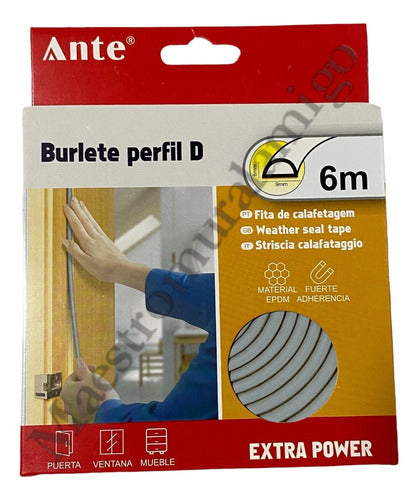 Burlete Perfil D Aislante Térmico Puertas, Ventana 6m Pack 3 Gris