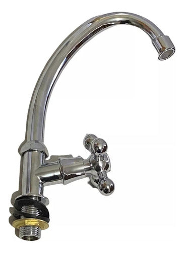 Llave De Un Agua Para Lavaplato , Manilla Y Tuerca Metalica Plateado Brillante