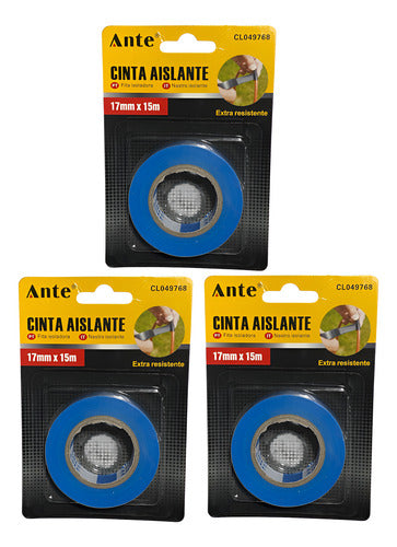 Cinta Aislante Azul Huincha Aisladora 17mmx15m Pack 3 Fuerte Azul Lisa