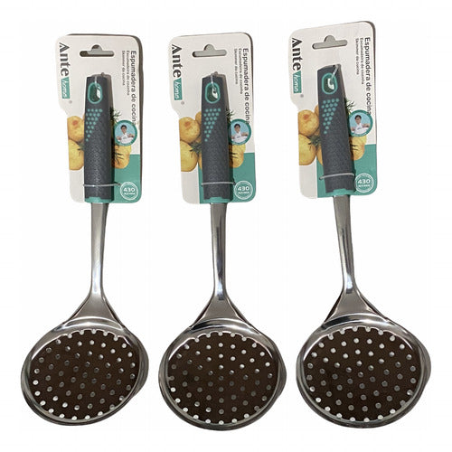 Espumadera Cocina Acero Inoxidable N430 Antideslizante Pack3 Gris/esmeralda