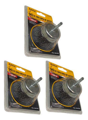 Cepillo Grata Escobilla Acero Taladro 60mm 4500 Rpm Pack3
