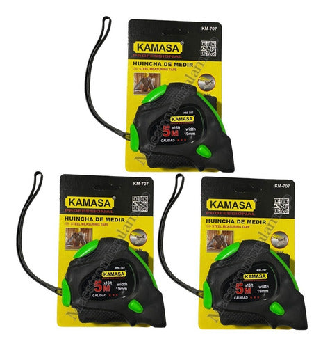 Huincha Cinta Para Medir 5m X 19mm De Goma Gancho Iman Pack3