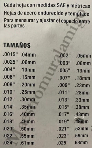 Galgas Calibrador Medición Juego 26 Piezas Feeler Pro Pack3
