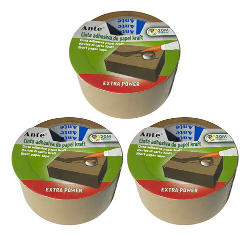 Cinta Adhesiva Papel Kraft 20mx48mm Extra Fuerte (pack 3)