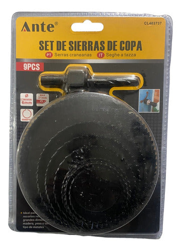Sierra Copa Set 9pcs, 8 Copas + Adaptador, Corta Metal