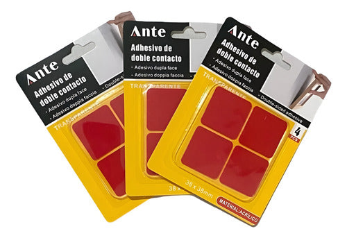 Adhesivo Doble Contacto 38mm Acrilico 4pcs Transpar. (pack3) Transparente Geométrica