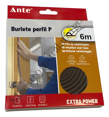 Burlete Perfil P Aislante Cafe Térmico Puertas, Ventanas 6m  Café
