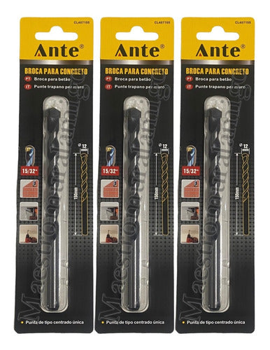 Broca Para Hormigon Concreto 12mm Punta Car. Tungsteno Pack3