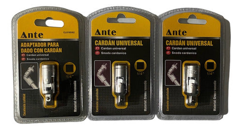 Llave Articulacion Universal Cardan 1/4 Cromo Vanadio Pack 3 Plateado