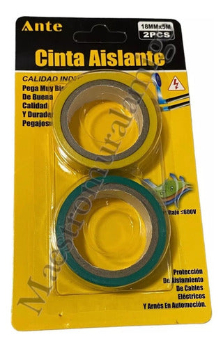 Cinta Aislante Colores /2 Huinchas De 18mmx5m C/u ( Docena ) Amarillo Y Verde Dos Cintas