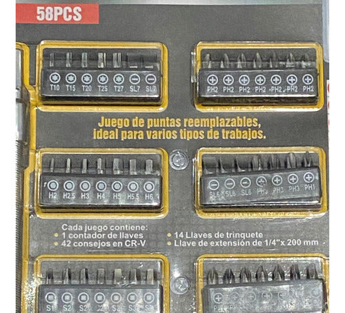 Set Kit Juego Destornillador De Carraca 58 Piezas Premium