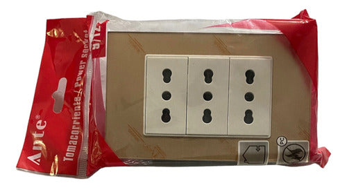 Tomacorriente Triple 9/12 16a 250v Certificado Contra Fuegod Dorado