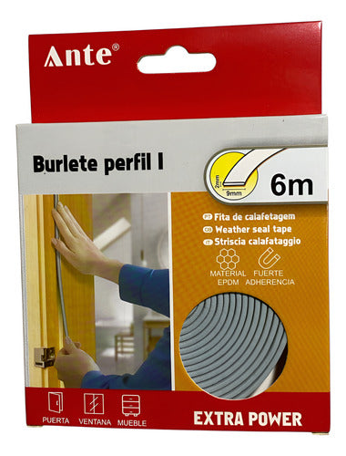 Burlete Perfil I Aislante Térmico Puertas, Ventanas 6mx9x2mm Gris