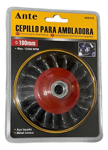 Cepillo Para Amoladora De Acero 100mm 12500rpm Grata Esmeril Rojo