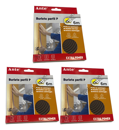 Burlete Perfil P Aislante Kf Térmico Puerta Ventana 6m Pack3 Café