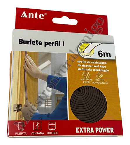 Burlete Perfil I Aislante Kf Térmico Puerta Ventana 6mx9x2mm Café