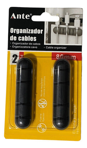 Organizador De Cables 2uni Negro Cap 4 Adhesivo 80mm Pack3 Negro