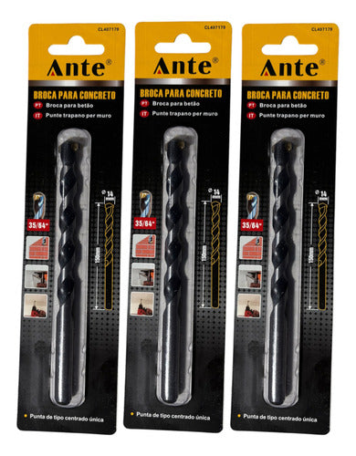 Broca Para Hormigon Concreto 14mm Punta Car. Tungsteno Pack3