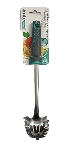 Cuchara Para Espaguetis Tallarin Fideo Acero Inox N430 Pack3 Gris/esmeralda