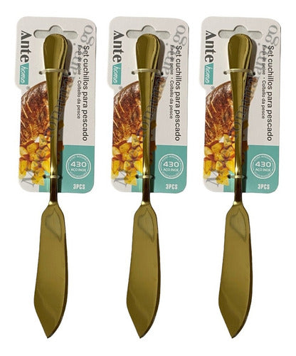Set 3 Cuchillos Para Pescado Acero Inoxidable Dorado Pack3 Dorado