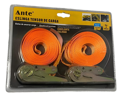 Eslinga De Amarre Con Tensor 5mx25mm Cap. 122/245 Kgs Correa Naranja