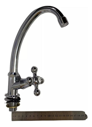 Llave De Un Agua Para Lavaplato , Manilla Y Tuerca Metalica Plateado Brillante