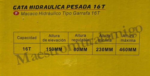 Gata Hidráulica Tipo Botella De 16 Toneladas Professional