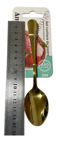 Set 3 Cucharas Para Postre 100% Acero Inoxidable N430 Dorada Dorado