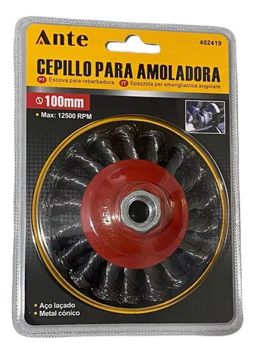 Cepillo Para Amoladora De Acero 100mm Grata Esmeril Pack3 Rojo