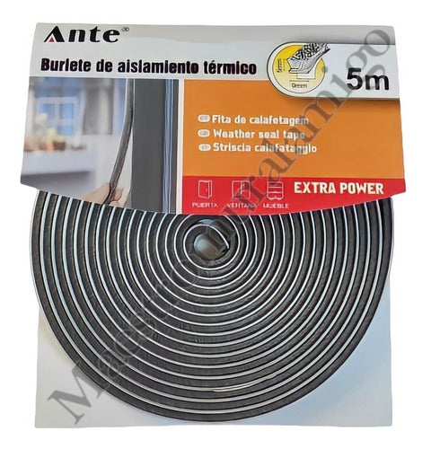 Burlete Aislante Térmico Puertas Ventanas Pelo Gris 5mx9x5mm