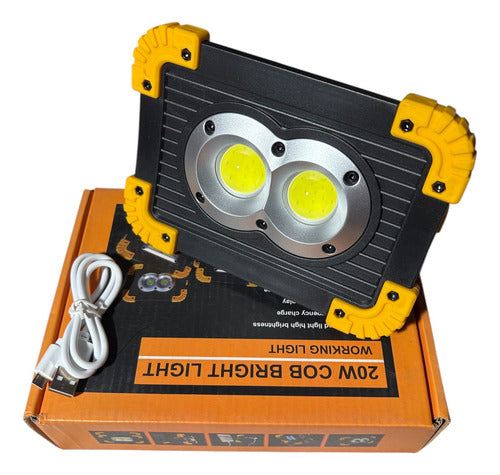 Luz De Trabajo Recargable Led Cob 20w Resistente A Agua Ip66 Amarillo Con Negro